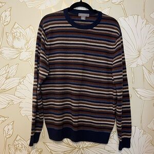 Daniel Cremieux 100% Mercerized Wool Stripe Crew Neck Sweater - Size Large